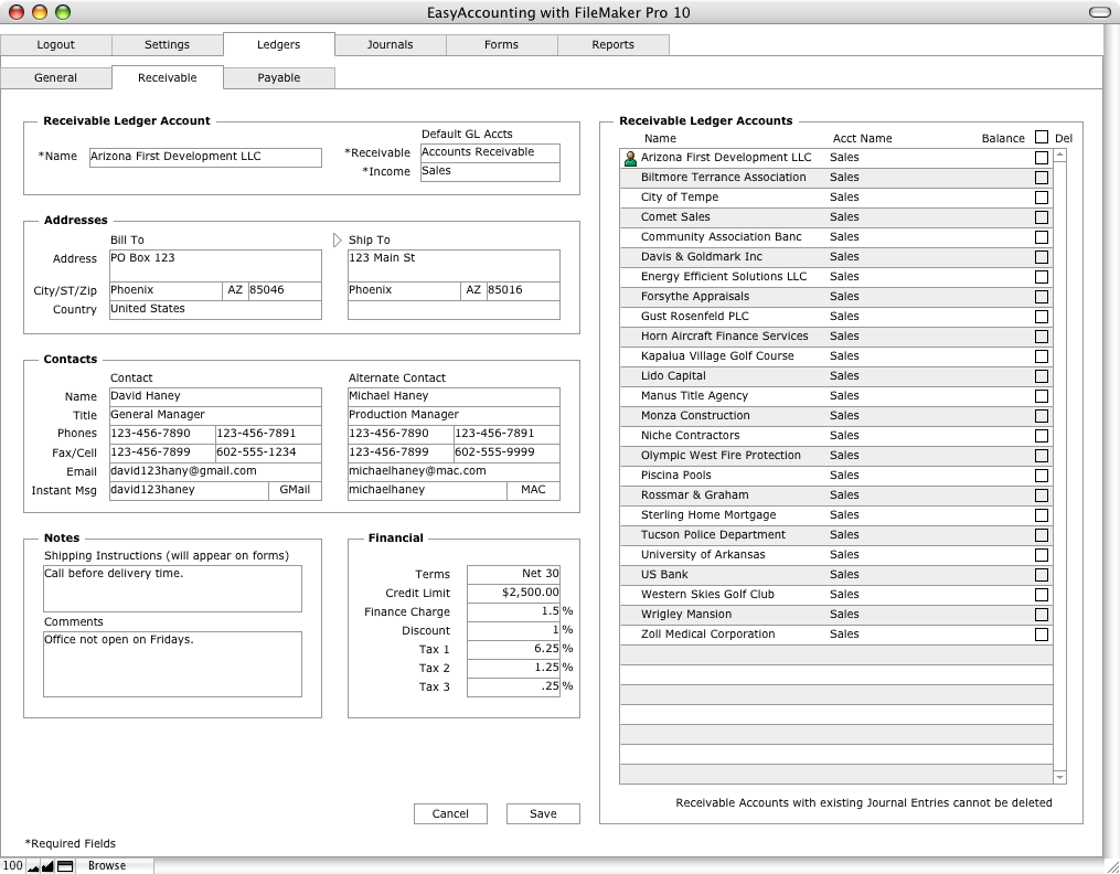 Receivable Ledger