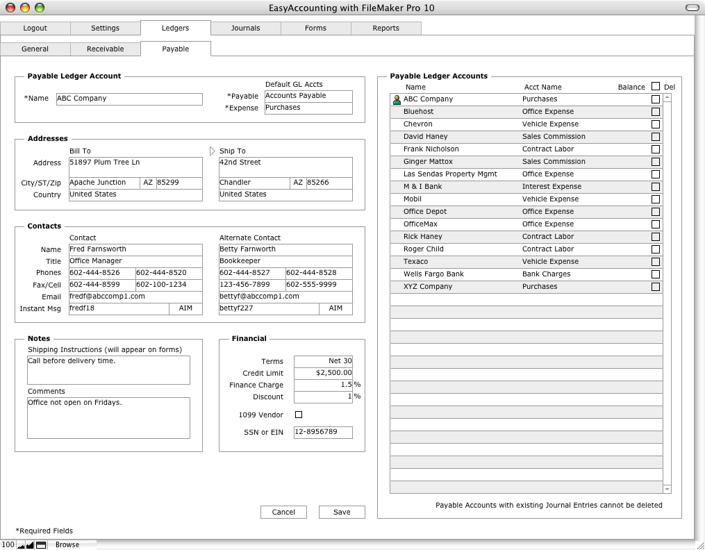 Payable Ledger