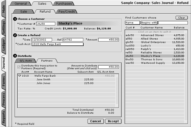 Sales Journal Refund Transaction with Tracking