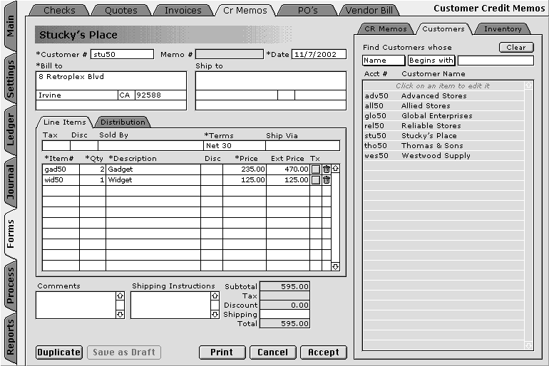 Credit Memo and Customer List