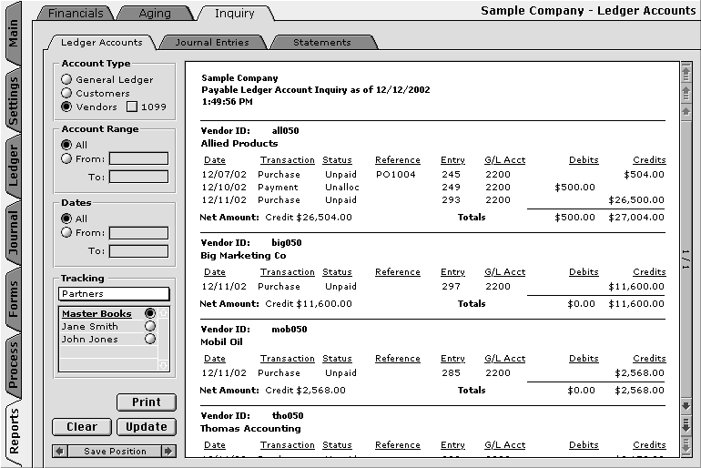 Vendor Account Inquiry