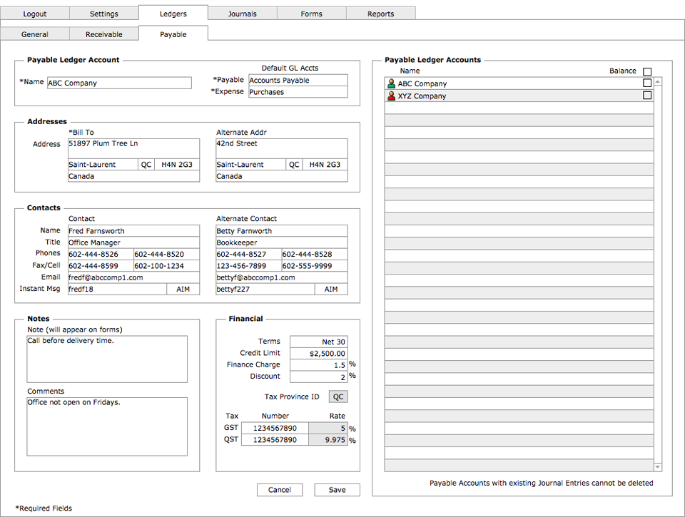 Payable Ledger