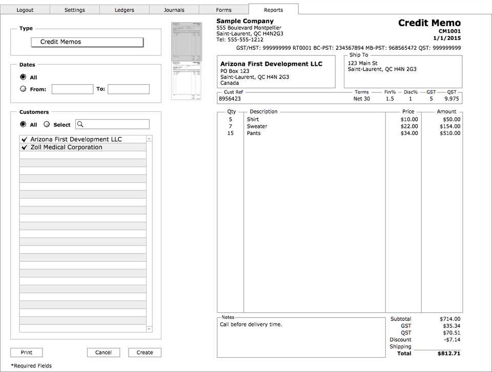Credit Memos